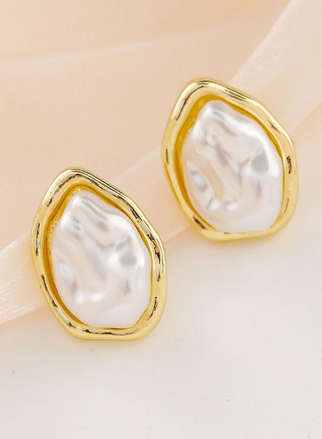 GLMOCM Baroque Pearl Stud Earrings For Women 14k Gold Plated Irregular Pearls Earrings Chunky Big Pearl Earrings Vintage pearl Statement Earrings Jewelry Gift For Women (Gold A) - Image 4